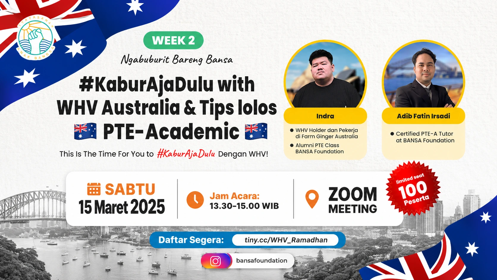 WEEK 2: Ngabuburit with BANSA – #JustGoForIt! 🇦🇺✨ Explore Australia's Working Holiday Visa (WHV) Program & Get Tips for Passing the PTE Academic Test